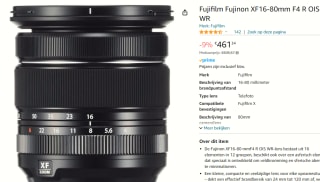 Fujifilm Fujinon XF16-80mm F4 R OIS WR voor €461,34 bij Amazon
