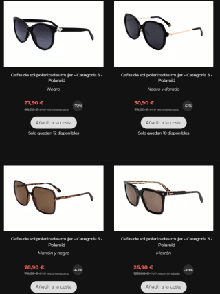 Hasta 80% descuento en gafas de sol grandes marcas (Guess, Polaroid,Hugo Boss)