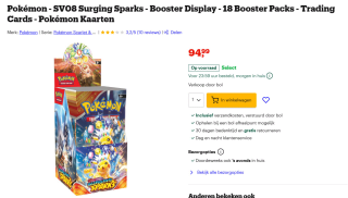 Pokemon TCG SV08 Surging Sparks 18 Booster Packs Display voor €94,99 bij Bol