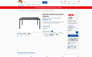 Mesa aluminio 150cm jardín Valencia por solo 74,99€