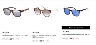 Diverse Lacoste zonnebrillen voor €47,59 p.s. dmv code bij Secret Sales