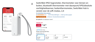 SwitchBot thermo-hygrometer voor binnen en buiten voor €14,99 bij Amazon