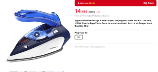 Aigostar Plancha de Viaje Plancha Vapor, Asa plegable 1100W por 14,49€