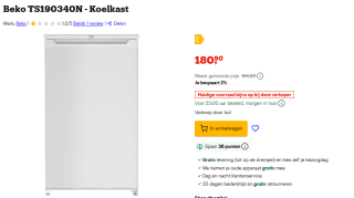 BEKO TS190340N Koelkast met vriesvak voor €181 bij Bol