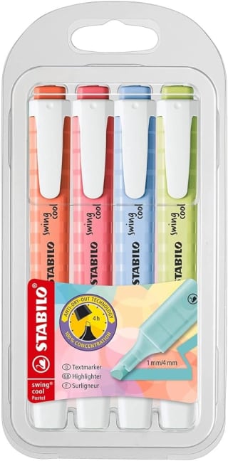 Rotulador stabilo fluorescente swing cool pastel estuche de 4 unidades colores surtidos. Por 2,50€