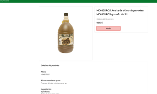 Aceite de oliva virgen extra MONEGROS garrafa de 2 L por solo 9€