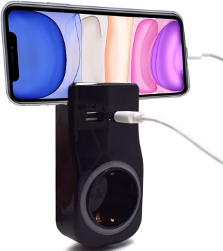 Adaptador pared Schuko 16A luz nocturna soporte smartphone por 6,90€