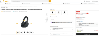 Casque audio à réduction de bruit Bluetooth Sony WH1000XM4 Noir à 229,99€
