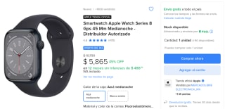 Apple Watch Series 8 GPS 45mm por $5,165 en Mercado Libre con cupón y Visa MP