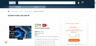 TV 65" TCL 65C809 - 4K UHD, MiniLED à 653,60 €