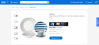 Juego De Loza 30 Piezas Con Diseño, Producto Surtido por $16.790