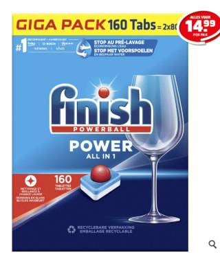 Finish Vaatwastabletten Power All-in-1 Regular 160 tabs voor €14,99 bij Trekpleister