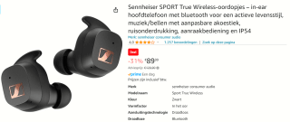 Sennheiser - Sport True Wireless - Volledig draadloze oordopjes voor €89,99 bij Amazon