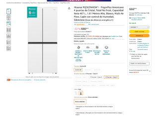 Frigorífico Hisense RQ563N4GW1 Americano 4 puertas de Cristal, Total No Frost, Capacidad Neta 467 L, 1.81m