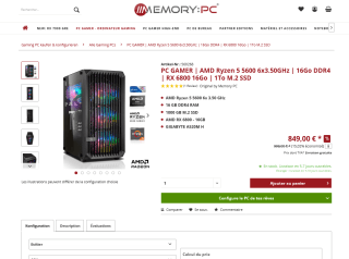 PC GAMER RX 6800 16GGB Ryzen 5 5600 6x3.50GHz DDR4 RX 6800 16Go 1Tb M.2 SSD GIGABYTE A520M por 849€