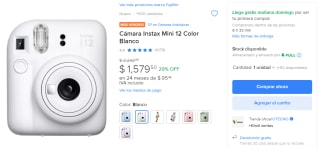 Cámara Instax Mini 12 por $1,580 en Mercado Libre