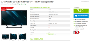 Acer Predator CG437KSbmiipuzx monitor voor €749 bij Megekko