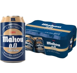Mahou 0,0 Tostada, Cerveza Mahou Dorada Lager sin Alcohol, Pack de 24 Latas x 33 cl, 0,0% por 12,08€.