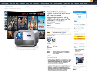 Proyector 4K VGKE Auto Focus/Keystone 700 ANSI Lúmene WiFi 6 Bluetooth por tan solo 149,49€