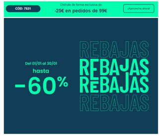 25€ descuento por compras de 99€ y rebajas de hasta 60%