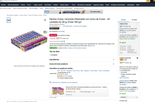 Caramelo Mentos Frutas Masticable con Zumo de Frutas 20 unidades de 38 gr (Total 760 gr) por 10,84€