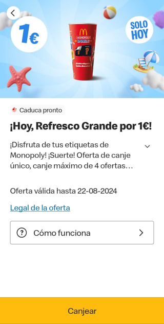 Hoy oferta bebida grande por 1€
