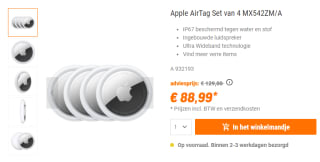 Apple AirTag 4-pack voor €88,99 bij NBB