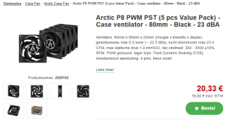 Arctic P8 PWM PST - Ventilatorhuis 5-pack - 80mm -voor €20,33 bij Nbb