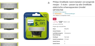 Philips OneBlade mesjes 5pack voor €39,99 bij Amazon.nl