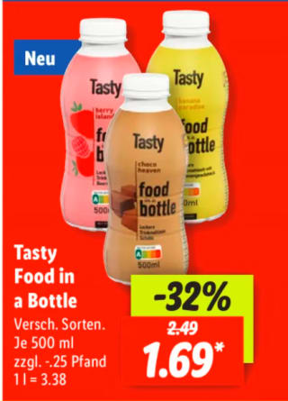 Drinkmaaltijden 500 ml voor €1,69 bij de Lidl in Duitsland
