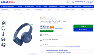 Headphone da JBL, modelo Tune 510BT - R$ 179,10