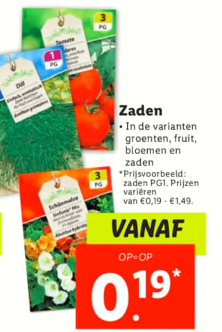 Fruit/groenten en bloemenzaad voor €0,19 bij de Lidl