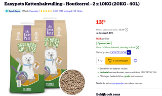 2 x 10KG Easypets Kattenbakvulling - Houtkorrel 40L voor €13,19 bij Bol