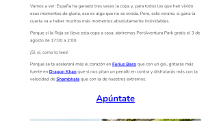 Gratis entrada PortAventura si gana España la Eurocopa