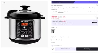 Olla eléctrica a Presión Programable, 24 horas, 1050W, Multifunción 9 menus, Función Freír, Presión ajustable, 5L por 53.42€ (Cuenta Nueva 41.42€)