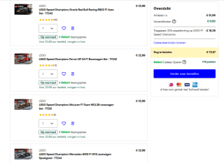 Tot 20% Stapelkorting op LEGO F1 Speed Champions bij Bol