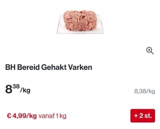 1kg gekruid varkensgehakt voor €4,99 bij Albert Heijn