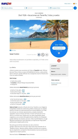 Tenerife 5 días con Vuelos desde 225€.