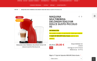 Delonghi Dolce Gusto Piccolo XS EDG210R multibebida por 39€