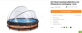 EXIT Wood zwembad - 360 x 76 cm - met filterpomp en overkapping voor €349 bij Exittoys