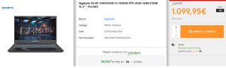 Ordenador Portatil Gigabyte G5 KF-E3ES313SD i5-12500H RTX 4060 16GB 512GB 15.6" por 1099.95€
