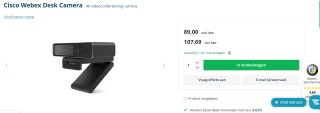 Cisco CD-DSKCAM-C-WW webcam voor €107,69 bij Kommago