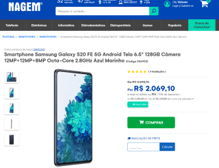 Smartphone da Samsung, modelo Galaxy S20 FE de 128GB - R$ 2.069,10