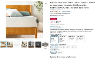 Colchón Zinus 135x190cm por 56,90€