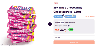 Tony’s Chocolonely Reep (15x 180gr) voor €22,95 bij Ibood