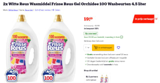 2x Witte Reus Wasmiddel voor in totaal 200 wasbeurten, nu €19,49 bij Bol.com