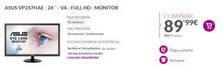 Monitor Asus de 24" Full HD VP247HAE por 89.9€