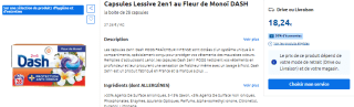 Capsules Lessive 2en1 au Fleur de Monoï DASH à 18,24€