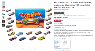 Hot Wheels Pack De 20 coches de juguetes , modelos surtidos por 24,99€
