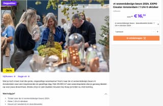 Tickets vanaf €16,50 voor de vt wonen&design beurs in Vijfhuizen 1 t/m 6 oktober